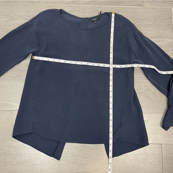 Theory Jarthstin Womens Silk Open Split Back Blouse Top Shirt Long Sleeves Navy - Picture 14 of 14